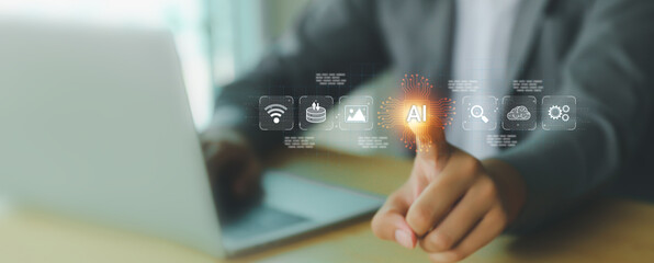 AI Artificial Intelligence technology digital for business industry analysis learning and communication system or automation robotic programming and futuristic concepts.