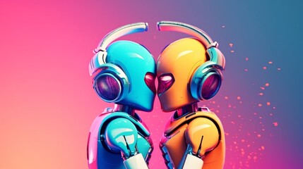 Fototapeta premium Supportive Gay Robot Lending an Ear to Listen. Generative AI.