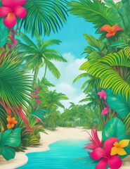 Fototapeta na wymiar generative ai of a tropical beach during summer. Summer vibes. Tropical jungle.