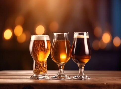 Beer in glass Illustration AI Generative.