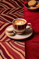 Cup of coffee with milk and some biscuits on a table Illustration AI Generative.