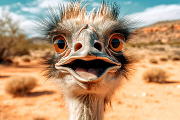 friendly and charismatic emu character involved in an everyday activity, animal influencer, animals banner, Generative AI - obrazy, fototapety, plakaty