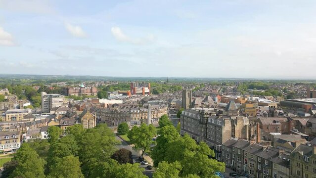 aerial drone video of Harrogate, a beautiful old town in North-Yorkshire, England