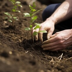 Naklejka na ściany i meble Two hands to help plant trees and seedlings with love and faith