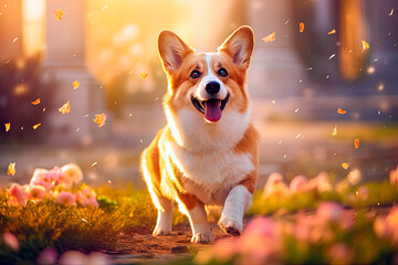 friendly and charismatic corgi character involved in an everyday activity, animal influencer, animals banner, Generative AI