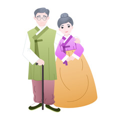 korean grandparent in hanbok isolated vector flat