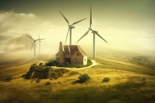 Wind turbines or windmill help to obtain ecological and efficient electricity. Green energy is future. Obtaining electricity without zero carbon emission. Generative AI