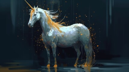 Obraz na płótnie Canvas A unicorn with a golden horn and hooves. Fantasy concept , Illustration painting. Generative AI