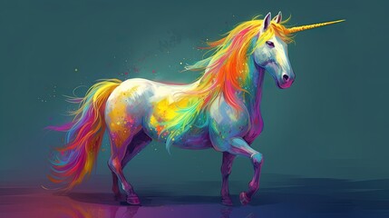 Naklejka na ściany i meble A unicorn with a rainbow mane and tail. Fantasy concept , Illustration painting. Generative AI