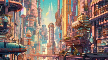 A sci-fi metropolis with holographic advertisements and towering skyscrapers. Fantasy concept , Illustration painting. Generative AI © X-Poser