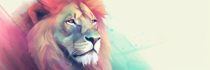Lion animal abstract wallpaper in pastel colors, banner, generative AI