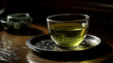 cup of pine needle tea on a table