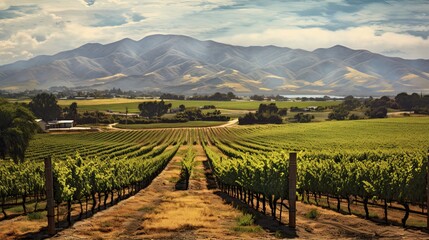 Naklejka premium California Vineyard, Generative AI Illustration