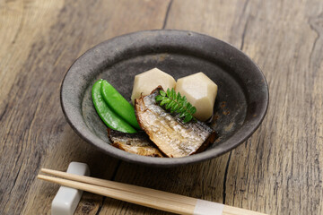 dried herring and taro simmered together. traditional Japanese cuisine