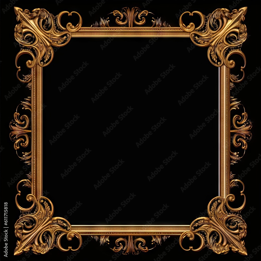 Poster abstract luxurious golden frame. isolated decorative design on isolated black background generative 