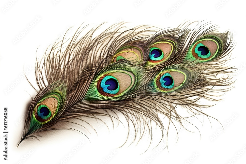 Poster peacock feather isolated on white background. generated by ai