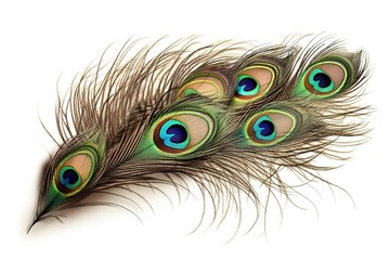 Obraz premium peacock feather isolated on white background. Generated by AI