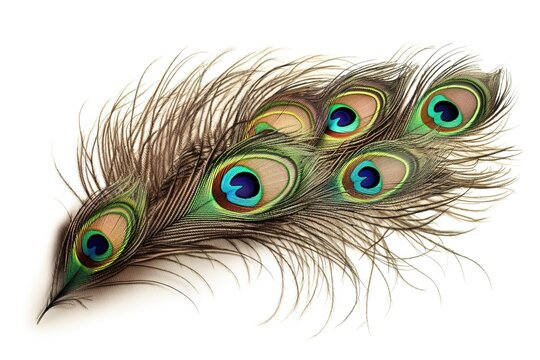 peacock feather isolated on white background. Generated by AI