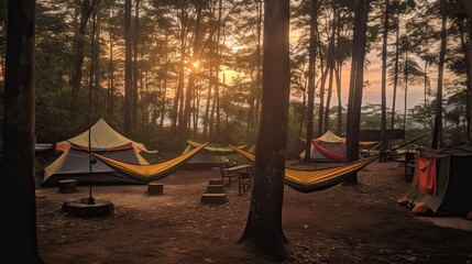 Campsite In The Woods, Generative AI Illustration