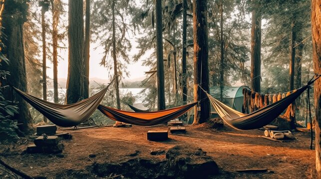 Campsite In The Woods, Generative AI Illustration