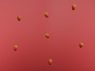 red, strawberry, 3D, cartoon, cake