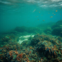 Fototapeta na wymiar coral reef and diver, generative, ai