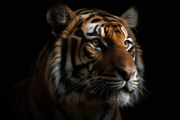 tiger, black background, hyperrealistic photography, perfect composition, ai generated.