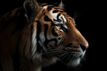 Naklejka premium tiger, black background, hyperrealistic photography, perfect composition, ai generated.
