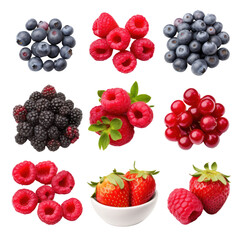 set of berries isolated on transparent background cutout