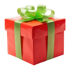 green red gift box with ribbon isolated on transparent background cutout