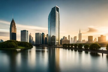 Obraz premium a striking image of a sleek and modern skyscraper piercing the clouds, symbolizing human ambition and progress