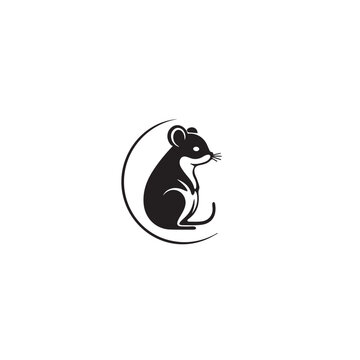 Mouse in logo, cartoon style. 2d Vector Illustration on white background in doodle style.