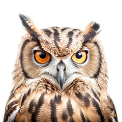 Obraz premium owl face shot, isolated on white background, generative AI