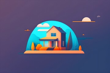 house with sun in background illustration