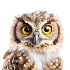 owl face shot, isolated on white background, generative AI
