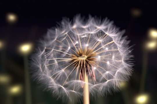 Photo of a close-up dandelion plant. Generative AI