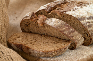 Sliced rye bread sprinkled with white powder