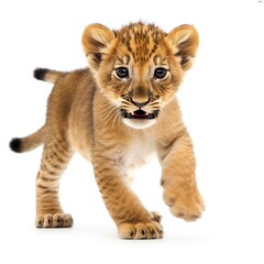 Obraz na płótnie Canvas lion cub face shot, isolated on white background, generative AI