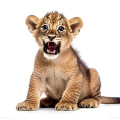 lion cub face shot, isolated on white background, generative AI