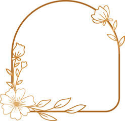Fototapeta na wymiar Elegant gold frame with flowers and leaves line art for wedding or engagement, greeting card, or monogram logo design