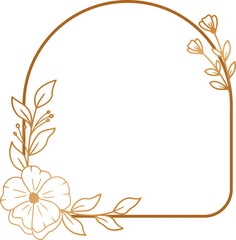 Fototapeta na wymiar Elegant gold frame with flowers and leaves line art for wedding or engagement, greeting card, or monogram logo design
