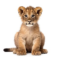 lion cub face shot, isolated on white background, generative AI