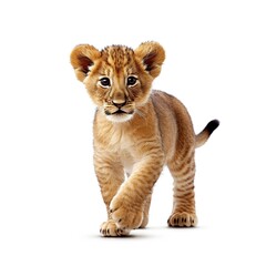lion cub face shot, isolated on white background, generative AI