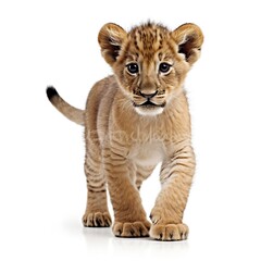 lion cub face shot, isolated on white background, generative AI