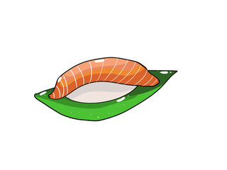 Japanese sushi type food with cartoon drawing style.