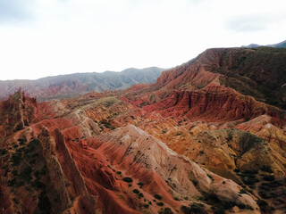 Aerial view of Canyon with red mountain rock
