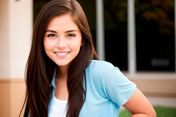 Young girl in college. High School Student.. Generative AI