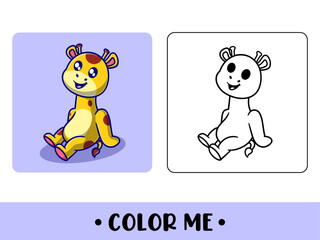 Coloring book cute animal for education. cute giraffe black and white illustration