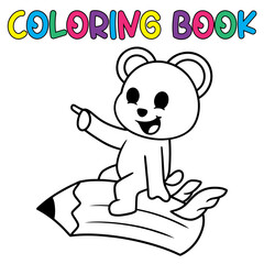 Coloring book cute panda bear with pencil - vector illustration.