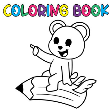 Coloring book cute panda bear with pencil - vector illustration.